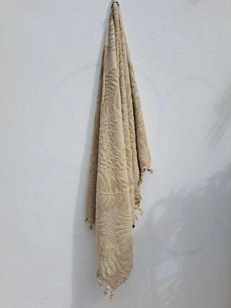 Εικόνα της Noidinotte Βαμβακερή Μπεζ Πετσέτα Θαλάσσης Με Κρόσια 170X90.