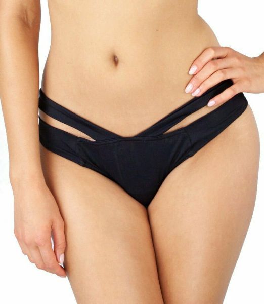 Εικόνα της Sls Ibiza Hipster. Μαύρο γυναικείο σλιπ μαγιό με κοψίματα.