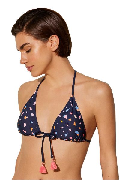 Εικόνα της Ysabel Mora Μπλε Εμπριμέ Μαγίο Τρίγωνο Με Φούντες.