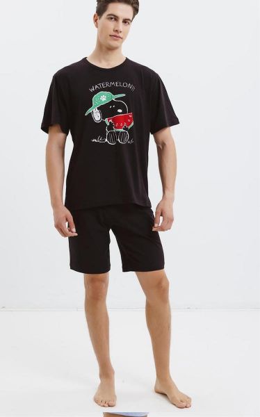 Εικόνα της Γιώτα Odyssey Αντρική Πυζάμα Κοντομάνικη Watermelon Μαύρη Βαμβακερή.