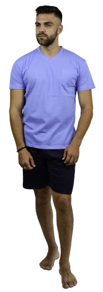 Εικόνα της Galaxy ίντιγκο/μπλε ανδρική πιτζάμα με σορτς & μακρύ παντελόνι.