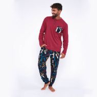 Εικόνα της Muydemi Μπορντό/Μπλε Βαμβακερή Ανδρική Πιτζάμα Με Γράμματα.