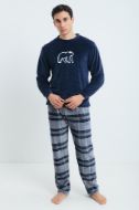 Εικόνα της Οδυσσεύ Βελούδο/Fleece Μπλε/Καρό Ανδρική Πιτζάμα.