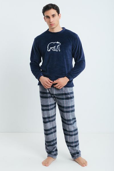 Εικόνα της Οδυσσεύ Βελούδο/Fleece Μπλε/Καρό Ανδρική Πιτζάμα.