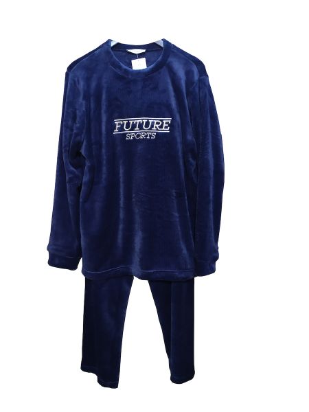 Εικόνα της Passion μπλε φλις χνουδωτή ανδρική πιτζάμα με κέντημα.