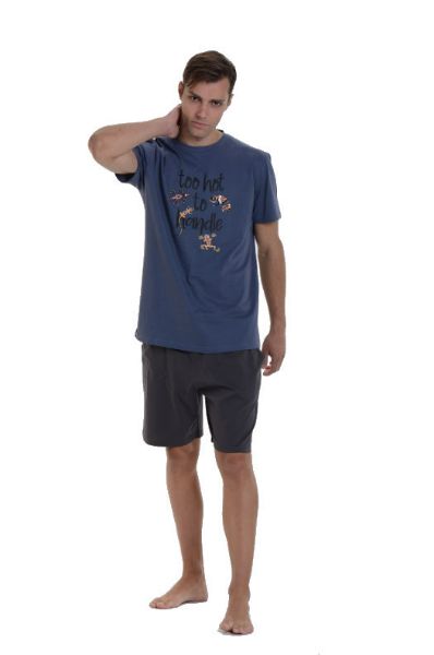 Εικόνα της Mei βαμβακερή μπλε/ανθρακί πιτζάμα.