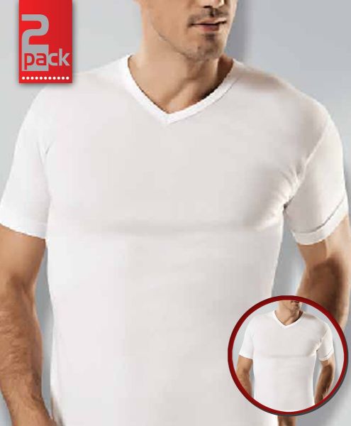 Εικόνα της 2 Pack Apple T-Shirt Με V Εφαρμοστά Rib Λευκά Βαμβακερά.