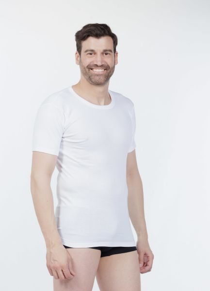 Εικόνα της Mei Βαμβακερή Λευκή Ανδρική Κοντομάνικη Φανέλα Λαιμόκοψη. (8050)