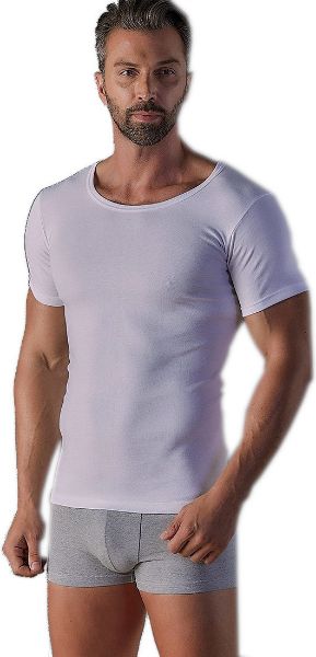 Εικόνα της 2 ΤΕΜΑΧΙΑ CuWrap λευκά φανελάκια RIB με κοντό μανίκι και ανοιχτό λαιμό.