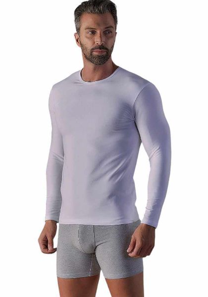 Εικόνα της Wrap Λευκή Μακρυμάνικη Ανδρική Φανέλα Λαιμόκοψη.