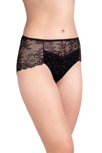 Εικόνα της Elite μαύρο ψηλόμεσο σλιπ με δαντέλα και βελούδινο λεοπάρ.