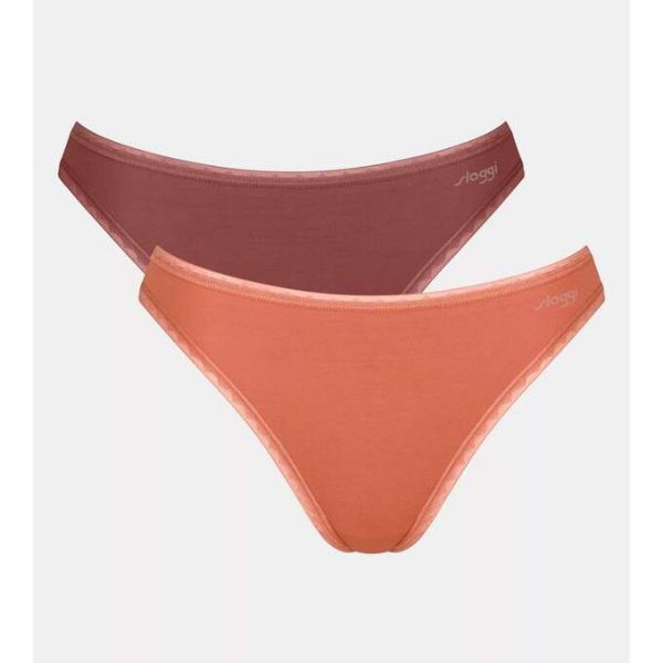 Εικόνα της 2 Pack Sloggi Go Tai Εκάι/Καφέ Βαμβακερά Γυναικεία Slip.