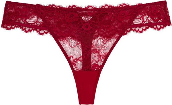 Εικόνα της Diaz String. Γυναικείο εσώρουχο σκούρο κόκκινο, με δαντέλα.