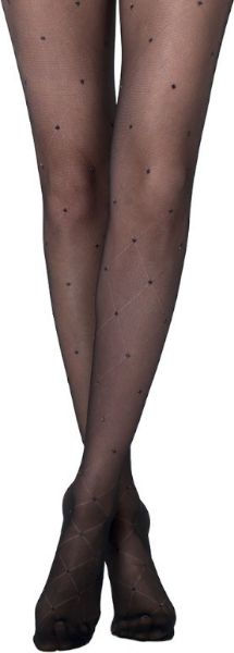 Εικόνα της Γυναικείο καλσόν 20 Den με σχέδιο. Μαύρο με ρόμβους και πουά λούρεξ.