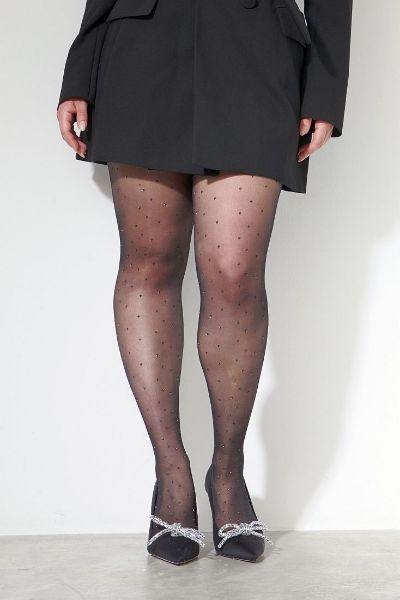 Εικόνα της Ider Plus Size μαύρο καλσόν πουά lurex 15Den.