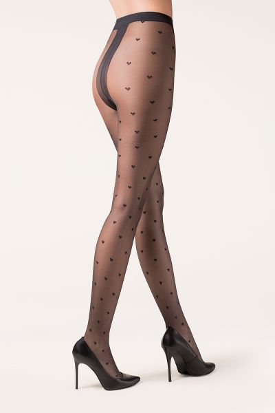 Εικόνα της Gabriella Emily μαύρο ψιλό καλσόν με σχέδιο καρδιές.