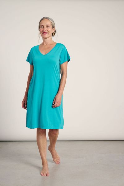 Εικόνα της Muydemi Τιρκουάζ Μονόχρωμο Κοντομάνικο Φόρεμα.