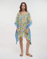 Εικόνα της Ble Resort Collection Βαμβακερό Καφτάνι Λευκό/Μπλε Με Λεμόνια.