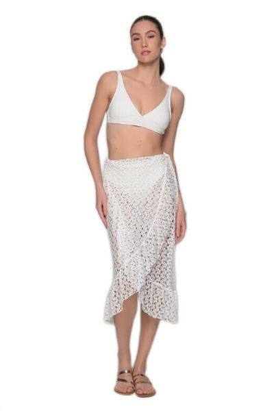 Εικόνα της Φούστα Παρεό Παραλίας Πλεκτή Βολάν Milena By Paris 40255 Εκρού