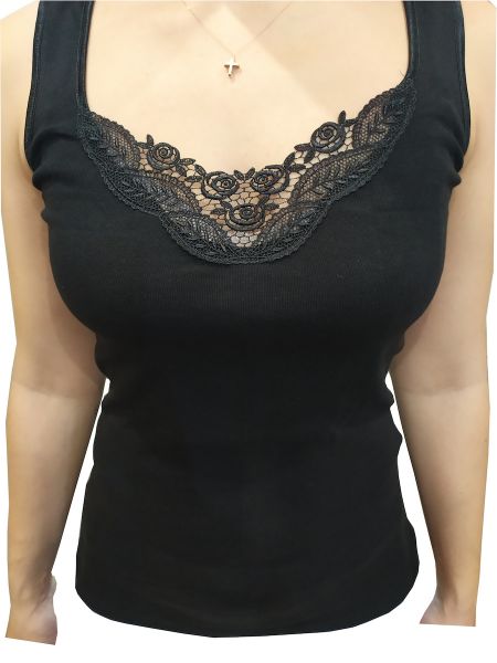 Εικόνα της Dreams μαύρο γυναικείο φανελάκι με ώμο και δαντέλα.