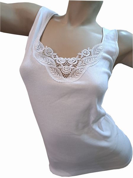 Εικόνα της Dreams 1001 Αμάνικο Βαμβακερό Λευκό Γυναικείο Φανελάκι Με Δαντέλα.