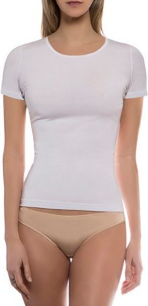 Εικόνα της Λευκό γυναικείο τοπ με κοντό μανίκι από 95% Bamboo - 5% Elastane.