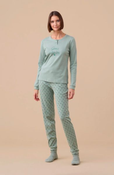 Εικόνα της Noidinotte Φυστικί Βαμβακερή Γυναικεία Πιτζάμα "Good Morning".