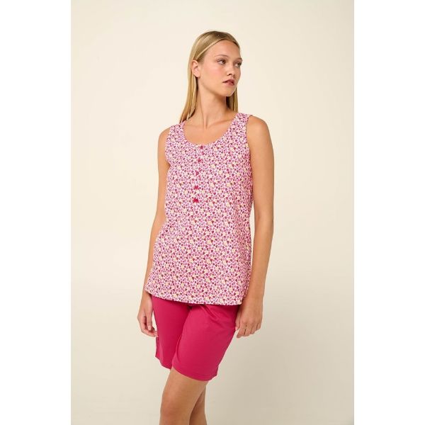 Εικόνα της Vamp Καλοκαιρινό Γυναικείο Σετ Πιτζάμας Βαμβακερό Pink Blossom 22281