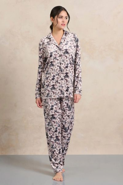 Εικόνα της Jeannette Λαδί Πυζάμα Κουμπωτή Βελούδο (7945)