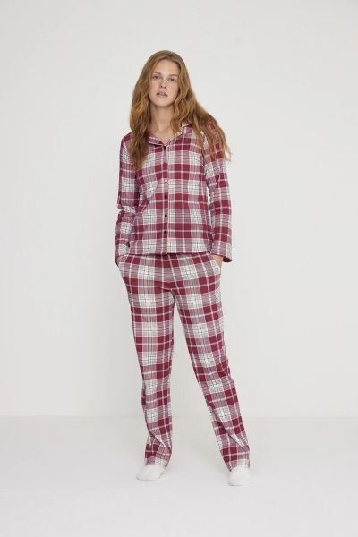 Εικόνα της Noidinotte Κόκκινη Καρό Κουμπωτή Γυναικεία Πιτζάμα.