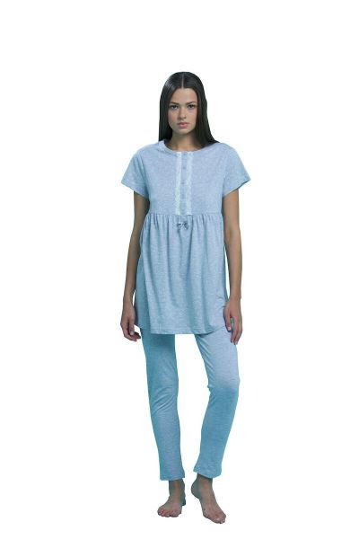 Εικόνα της Noidinotte βαμβακερή γκρι πουά γυναικεία πιτζάμα κοντό μανίκι & μακρύ παντελόνι.