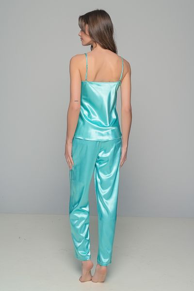 Εικόνα της Milena by Paris Καλοκαιρινό Γυναικείο Σετ Πιτζάμας Σατέν Aqua 009185-Aqua