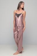 Εικόνα της Milena by Paris Καλοκαιρινό Γυναικείο Σετ Πιτζάμας Σατέν Μόκκα, Μαύρο, Καφέ 009179