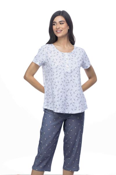 Εικόνα της Galaxy Βαμβακερή λευκή/μπλε γυναικεία πιτζάμα.