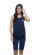 Εικόνα της Galaxy Βαμβακερή Μπλε Αμάνικη Πιτζάμα Με Εμπριμέ Βερμούδα.