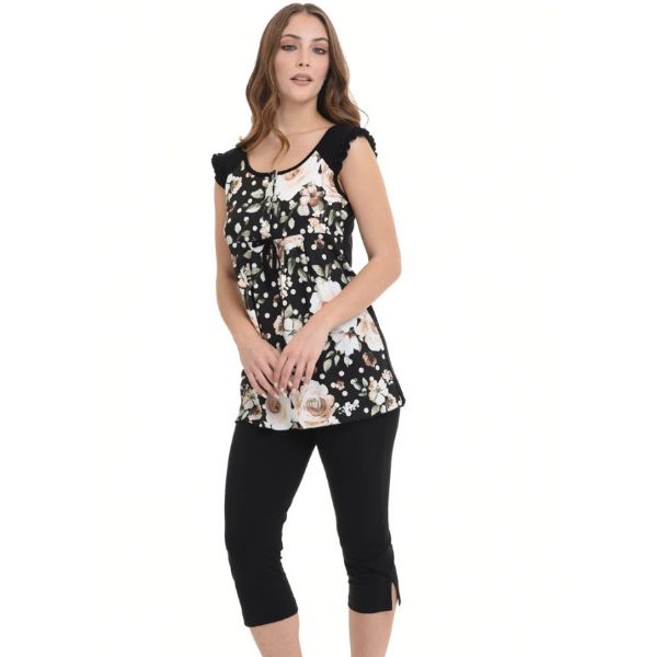 Εικόνα της Zen by Daisy Μαύρη Εμπριμέ Πιτζάμα.