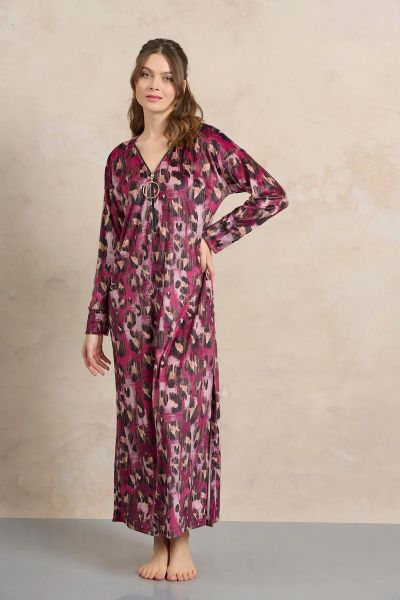 Εικόνα της Jeannette Φορεμα Μάξι Φερμουάρ Βελούδο Λεοπάρ Μπορντό (7943)