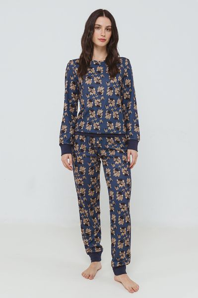 Εικόνα της Γιώτα Μπλε Εμπριμέ Βαμβακερή Γυναικεία Πιτζάμα.