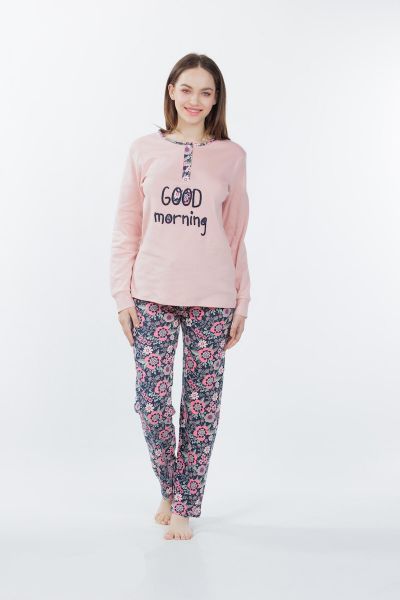 Εικόνα της Mei Βαμβακερή Ροζ Φλοράλ Γυναικεία Πιτζάμα.