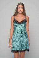 Εικόνα της Milena by Paris λαδί βελούδινο νυχτικό με λεπτομέριες μαύρης δαντέλας.