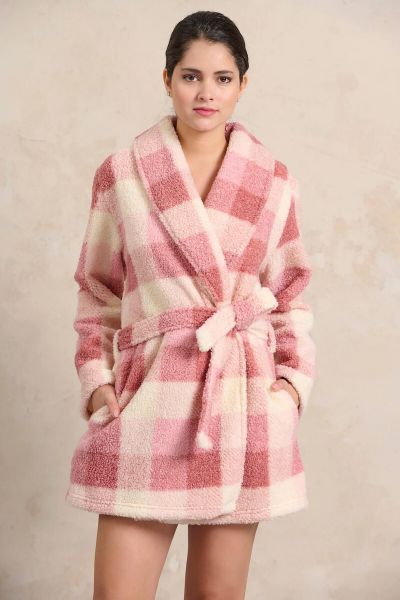 Εικόνα της Jeannette Ρόμπα Σταυρωτή Fleece Καρό Ροζ (7967)