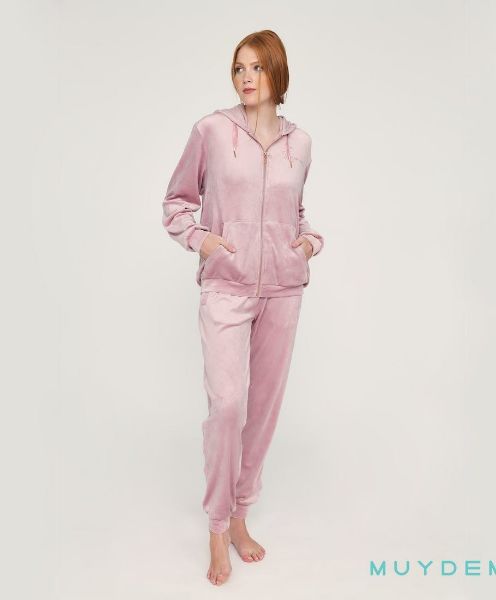 Εικόνα της Muydemi Χειμερινό Γυναικείο Σετ Φόρμας Βελούδινη Ροζ 270456