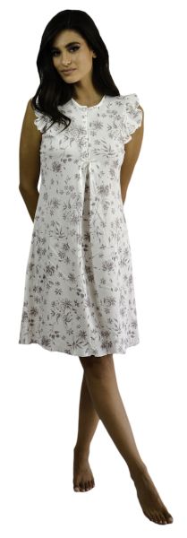 Εικόνα της Galaxy βαμβακερή rib εκρού εμπριμέ νυχτικό με ζαπονέ μανίκι.