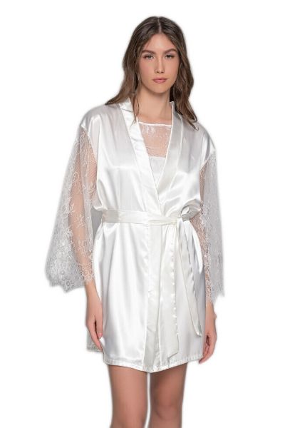 Εικόνα της Milena by Paris Καλοκαιρινή Γυναικεία Σατέν Ρόμπα Ιβουάρ 005413