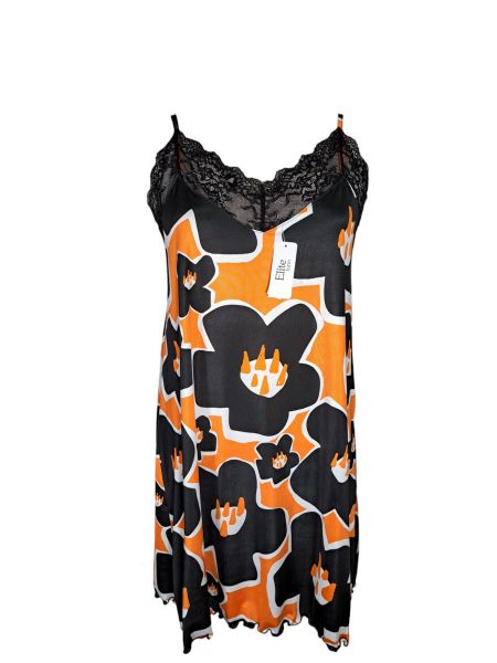 Εικόνα της Elite Μαύρο Εμπριμέ Νυχτικό Με Ραντάκι.