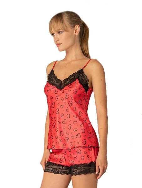 Εικόνα της Milena Paris Baby-doll Σατέν Κόκκινο Εμπριμέ Με Καρδιές.