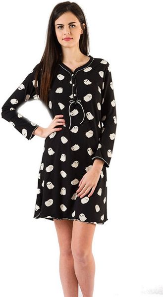 Εικόνα της Zen μαύρη νυχτικιά εμπριμέ με φαντασματάκια.