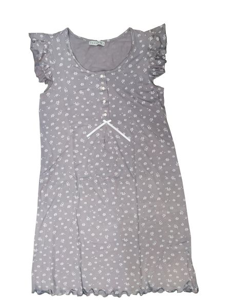 Εικόνα της Passion γκρι φλοράλ νυχτικό με ζαπονέ μανίκι και κουφόπιετα.