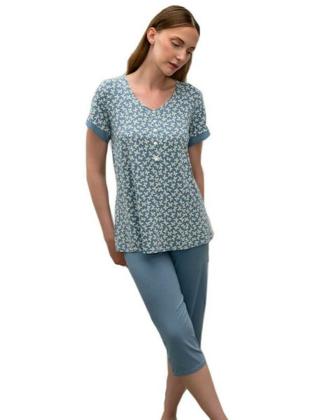 Εικόνα της Plus Size Vamp Καλοκαιρινό Γυναικείο Σετ Πιτζάμας Blue Serene.