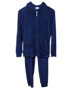 Εικόνα της Adelle μπλε βελούδινη φόρμα με κουκούλα.